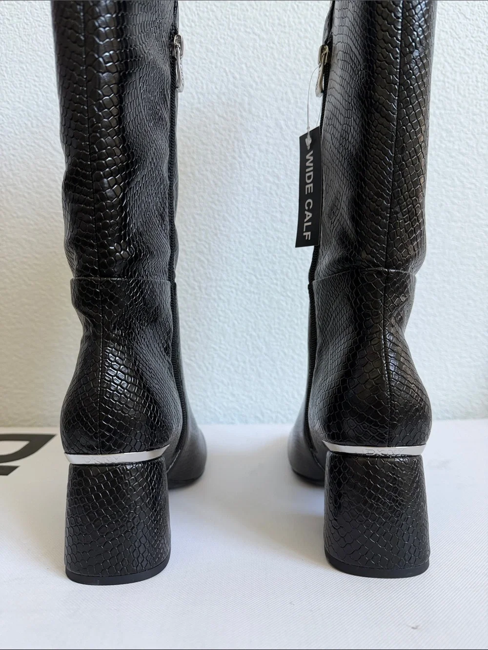 DKNY Women’s Cana Wide Calf Boots Black Snake NIB